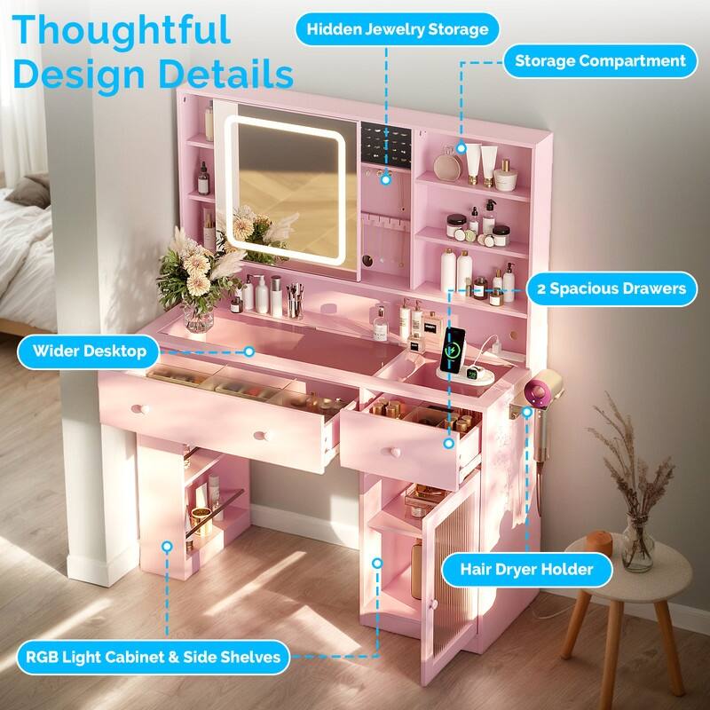 Particle Board Veneered , 2 Drawers, 1 Glass Door, Left and Right 2-tier Shelves, Glass Tabletop, Dressing Table - N/A