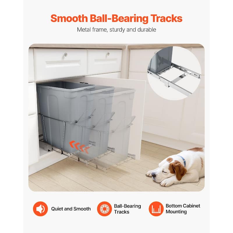 Pullout Trash Bin Soft Close Under Cabinet Waste Container with Door Kit