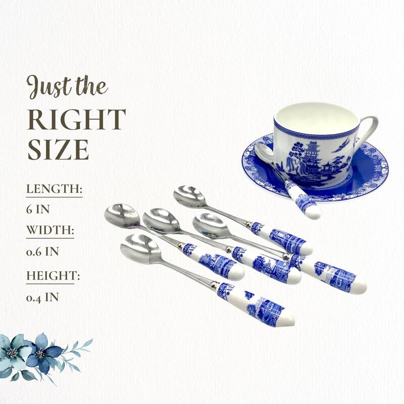 Spode Blue Italian Set of 6 Teaspoons - 6 inch