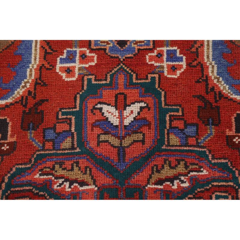 Hand Knotted Oriental 100% Wool Carpet Traditional Medallion Red Heriz Area Rug - 9' 7'' X 6' 11''