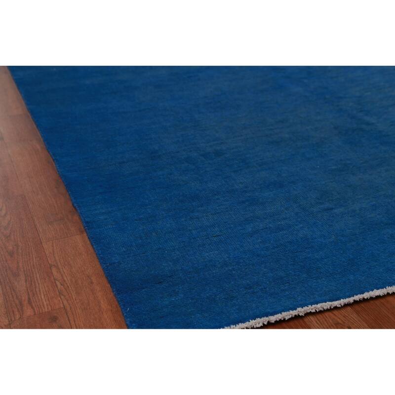 Hand Knotted Oriental 100% Wool Carpet Modern Solid Navy Blue & Blues Gabbeh Area Rug - 13' 10'' X 10' 2''