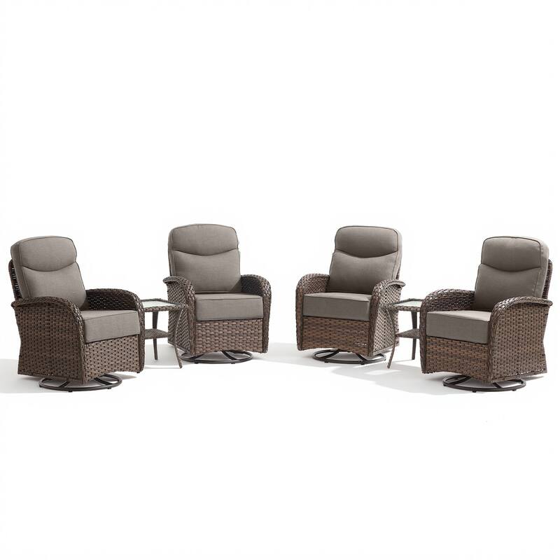 Pocassy Outdoor Wicker Patio Sofa with Swivel Chair Ottoman Sets