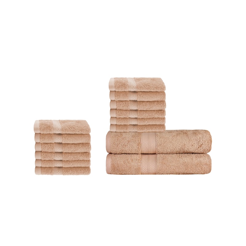 Superior 14 Piece Towel Set, Rayon From Bamboo and Cotton (2 Bath, 12 Face Towels)