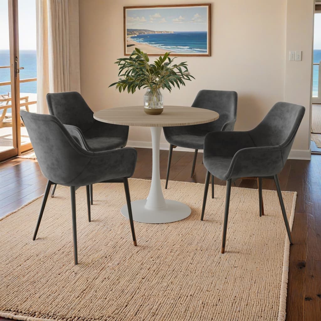 Bristol Modern 27" Round Sintered Stone Top & Accent White Stainless Steel Pedestal Base Dining Table for Kitchens & Restaurants