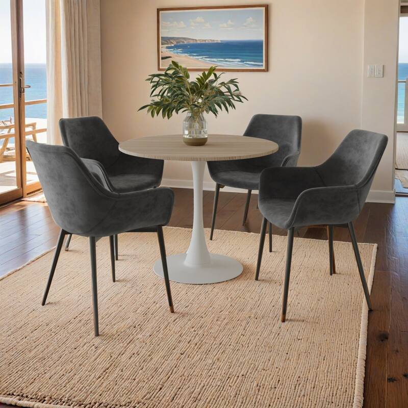 Bristol Modern 27" Round Sintered Stone Top & Accent White Stainless Steel Pedestal Base Dining Table for Kitchens & Restaurants