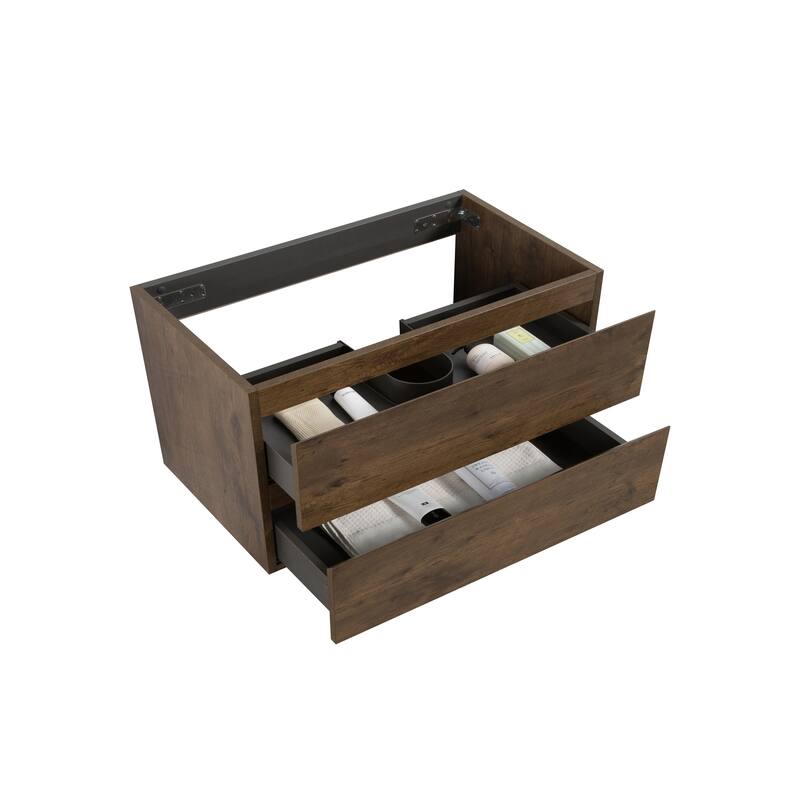 GDFStudio - Alice Wall-Mounted Bathroom Vanity with Modern Double Drawer and Soft-Close Functionality