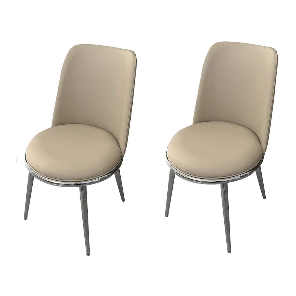 Contemporary Taupe Finish Upholstered Round Side Chairs Set