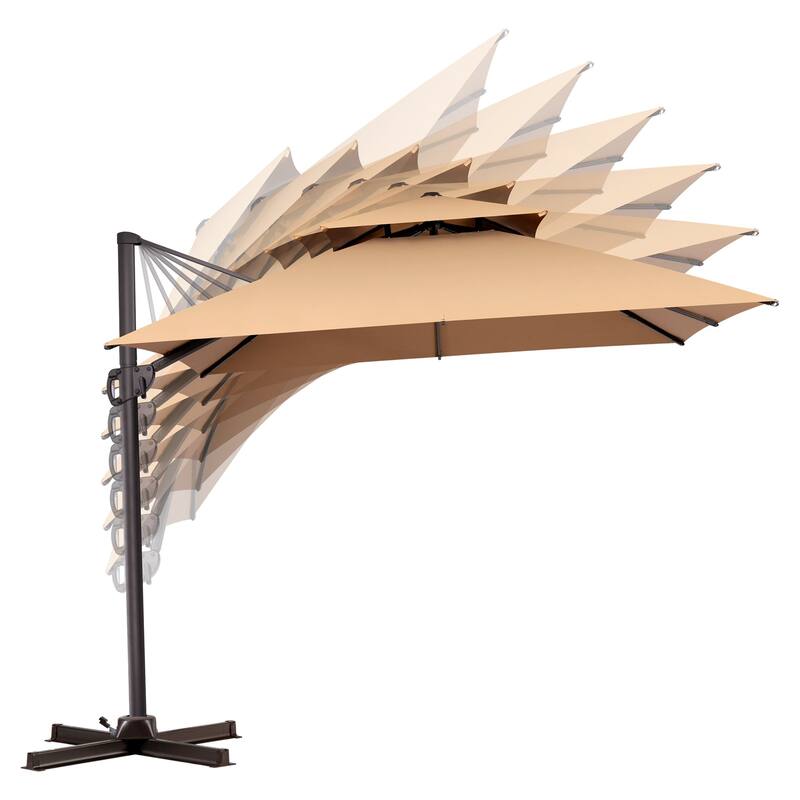 VredHom 10 Ft Square Double Top Cantilever Patio Umbrella with Cross Stand