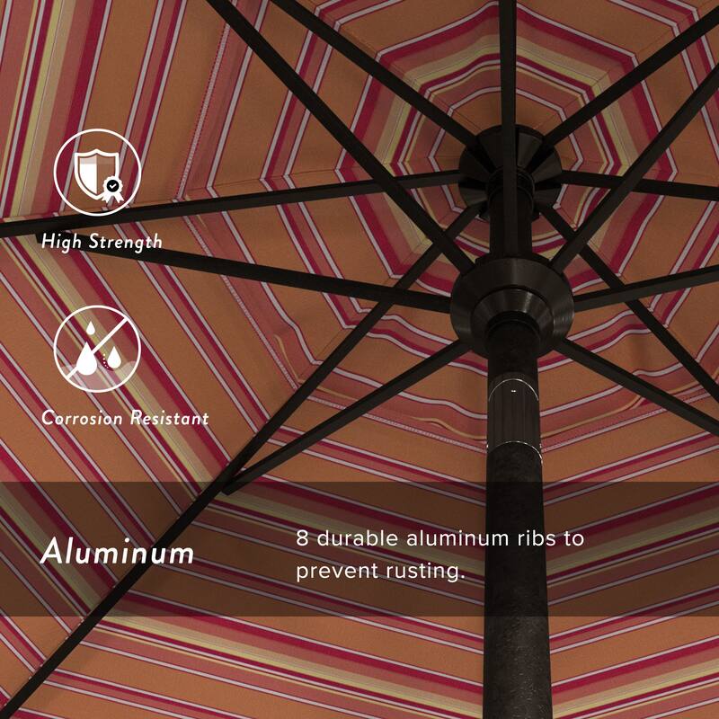 California Umbrella 9-foot Round Crank Lift, Push ButtonTilt, Bronze Frame Finish, Aluminum Patio Umbrella with Sunbrella Fabric