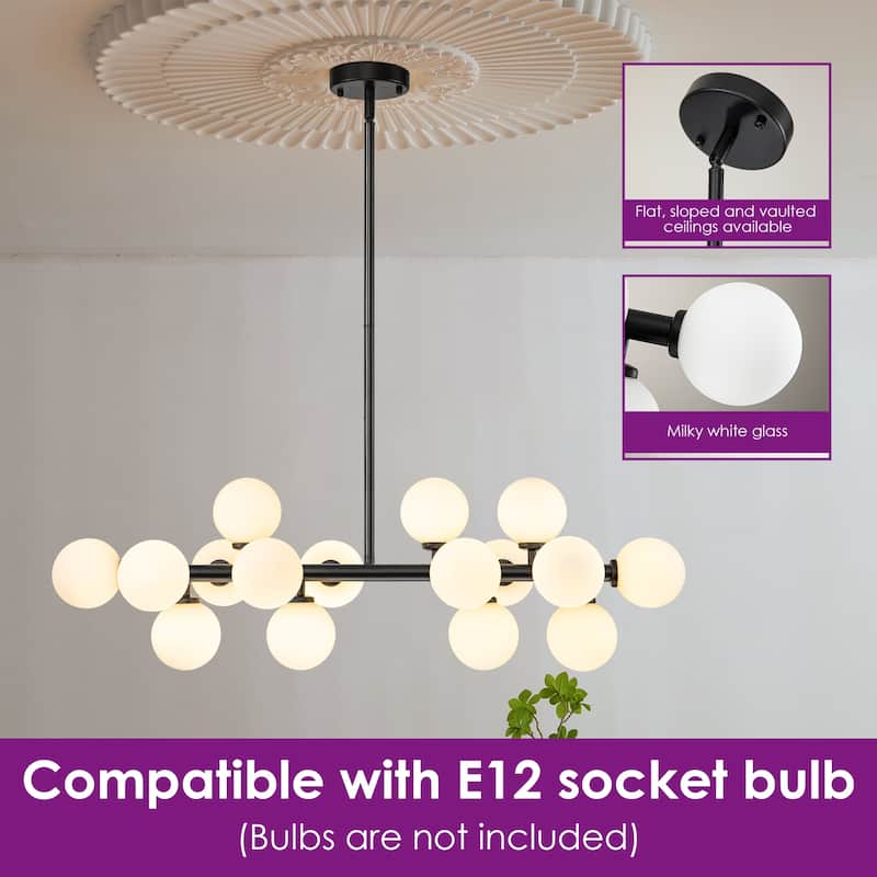 16-Light Modern Sputnik Linear Frosted Opaque Glass Globe Bubble Chandelier for Dining Room - 35.4 in. W x 11.4 in. H