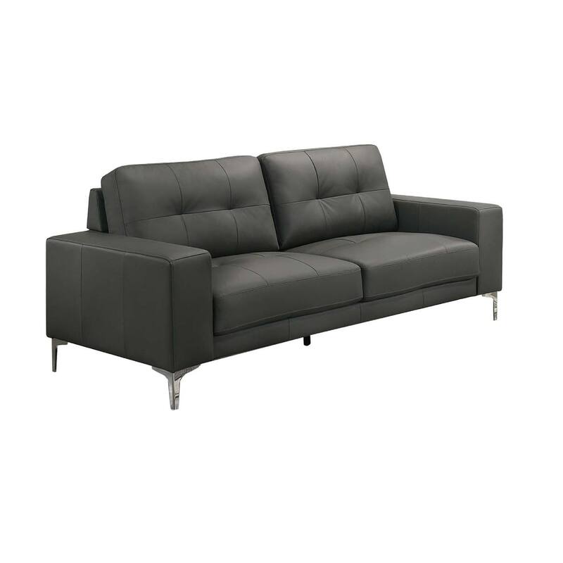 Moa 2pc Loveseat n Sofa Set, Chrome Legs, Anthracite Gray Full Leather