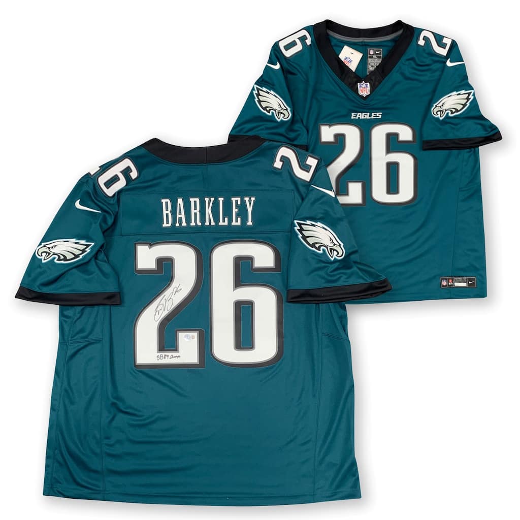 Saquon Barkley Autographed Philadelphia Eagles Super Bowl 59 Champs Signed Nike Limited Football Jersey Beckett COA D - 8' x 11'