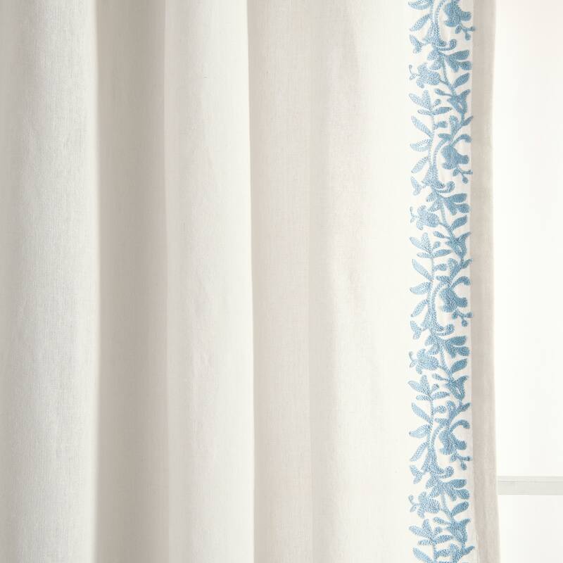 Lush Decor Luxury Modern Flower Linen Like Embroidery Border Window Curtain Panel Single