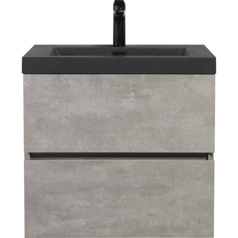 24/30/36/48/60 inch Melamine Floating Bathroom Vanity with Sink and Black Quartz Sand Top Basin and Soft Close Drawers