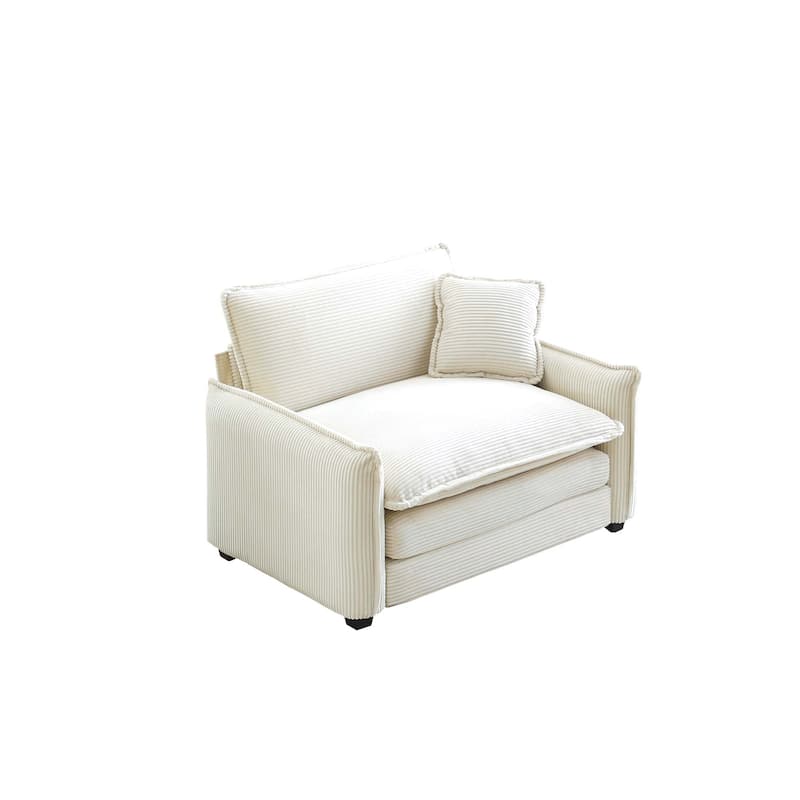 Corduroy Fabric Single Sofa Chair, Comfy Upholstered Reading Lounge Chair, Single Sofa with Removable Armrests & Pillow