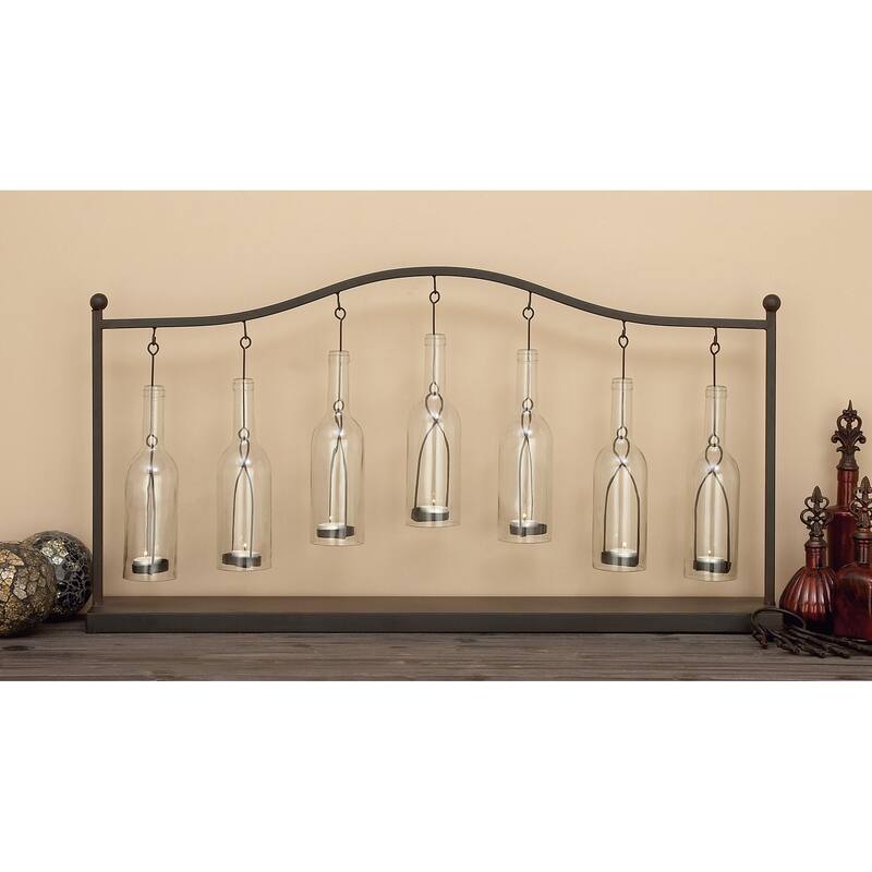Black Metal Hanging Bottle Decorative Indoor Outdoor Candle Lantern - 36 x 6 x 20