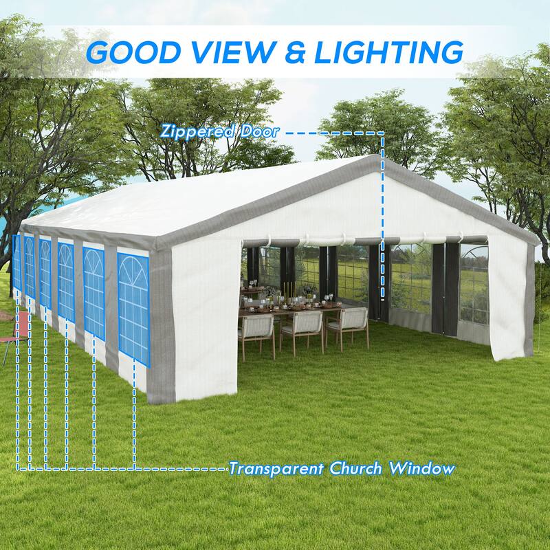 Outsunny 19.6' x 39.4' Heavy Duty Party Tent & Carport with Removable Sidewalls and Double Doors, Large Canopy Tent, Sun Shade