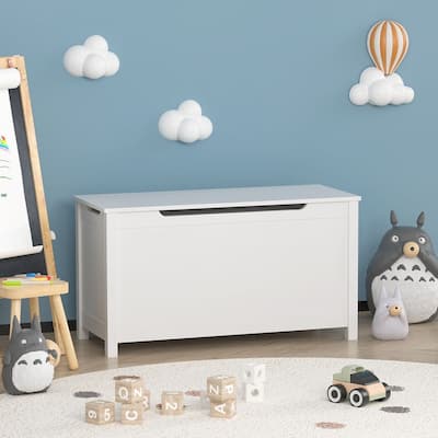 Wooden Toy Box Kids Storage Chest Bench W/ Safety Hinged Lid