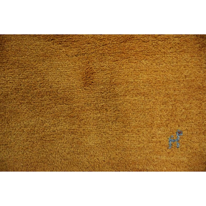 Hand Knotted Oriental 100% Wool Carpet Tribal Abstract Yellow & Gold Gabbeh Runner Rug - 6' 8'' X 2' 11''