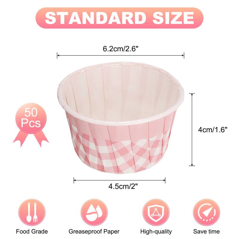 Mini Lattice Cupcake Liners,50Pcs Cupcake Muffins Liners Holders - Pink and White
