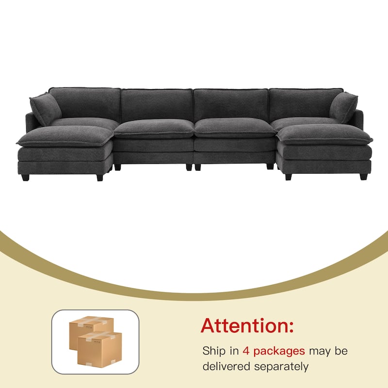 CLICKBIN Chenille Fabric Stragiht Arm L-Shaped Modular Sectional Sofa Couch with Ottoman for Living Room