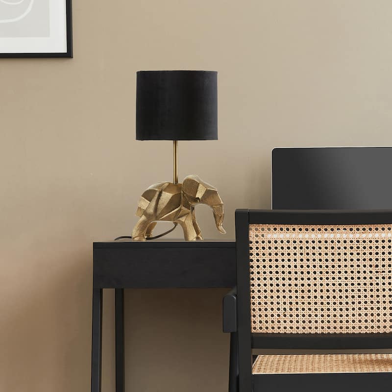 Caleb River of Goods Gold Metal and Black Fabric Drum Shade 15.5-Inch Table Lamp - 10'' x 9'' x 15.5"