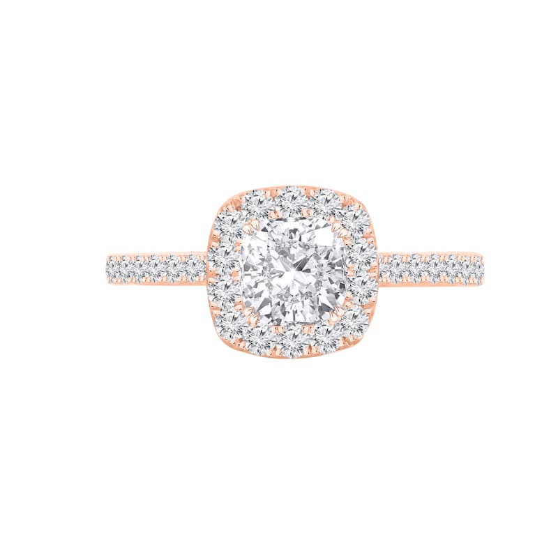 Auriya 14k Gold 1 1/2ctw Cushion-cut Halo Diamond Engagement Ring Certified (H-I, I1-I2) - Rose - 10