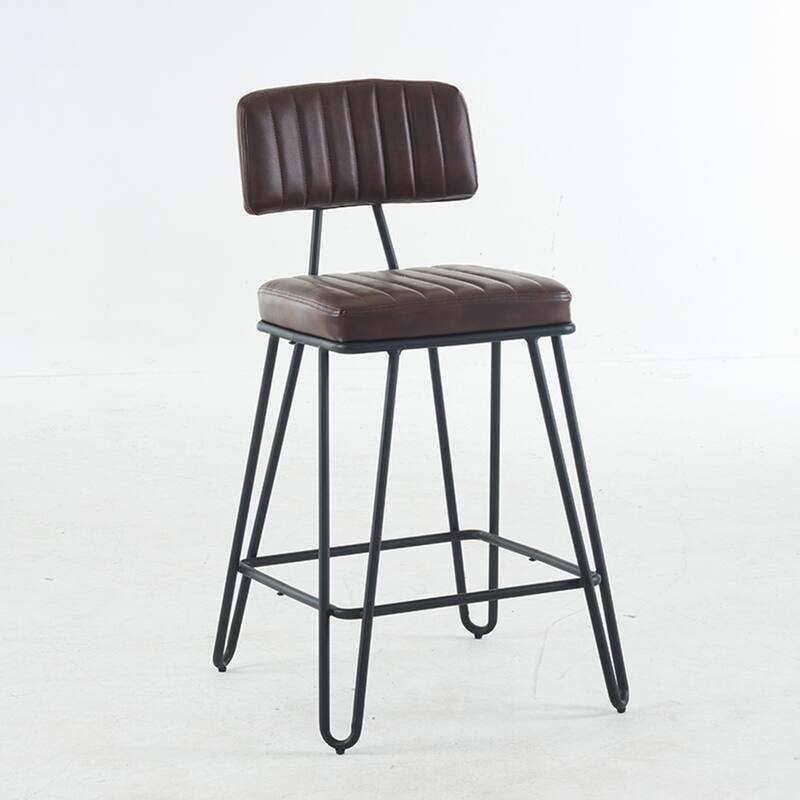 Industrial Style Bar Stools Set of 2, Faux Leather Bar Chairs with Metal Frame,Counter Height for Kitchen Island