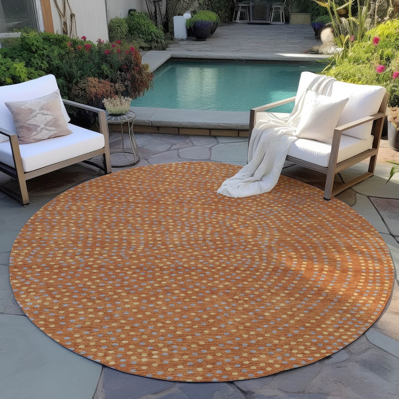 Machine Washable Indoor/ Outdoor Modern Dotty Chantille Rug - Paprika - 8' x 8'