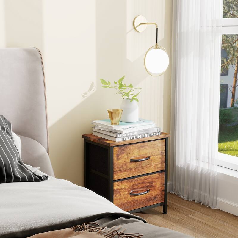 2-Fabric Drawer Nightstand Small Dresser Bedroom End Table for Closet, Entryway (2 Pack)