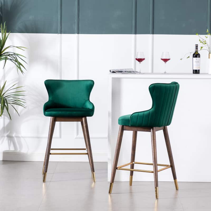 Roundhill Furniture Leland Fabric Upholstered Wingback Bar Stools (Set of 2)