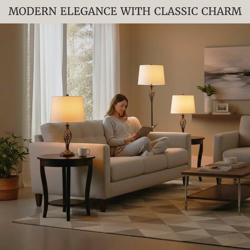 Set of 3 Elegant and Chic Spiral Cage Design Table & Floor Lamps by Lavish Home