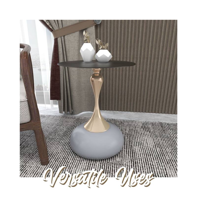 Savoy Round Side Table Stainless-Steel Black Top and Pedestal Base for Home Office Living Room