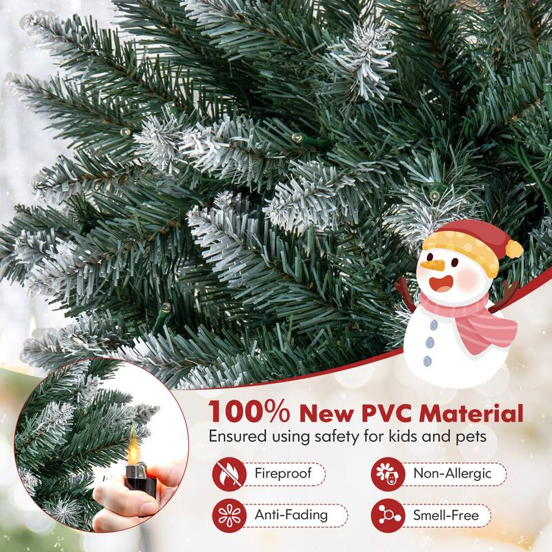 Costway 6FT/9FT Pre-Lit Christmas Tree Hinged Slim Pencil Xmas with