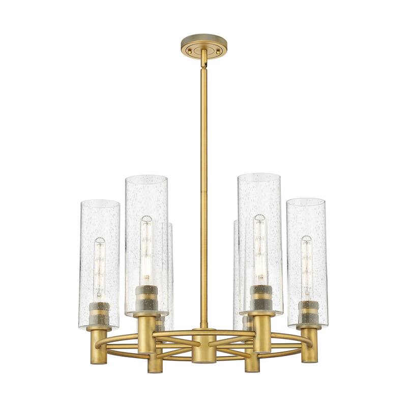 Innovations Lighting Crown Point - 6 Light 24" Stem Hung Chandelier with 12" Shade - Brushed Brass/Seedy
