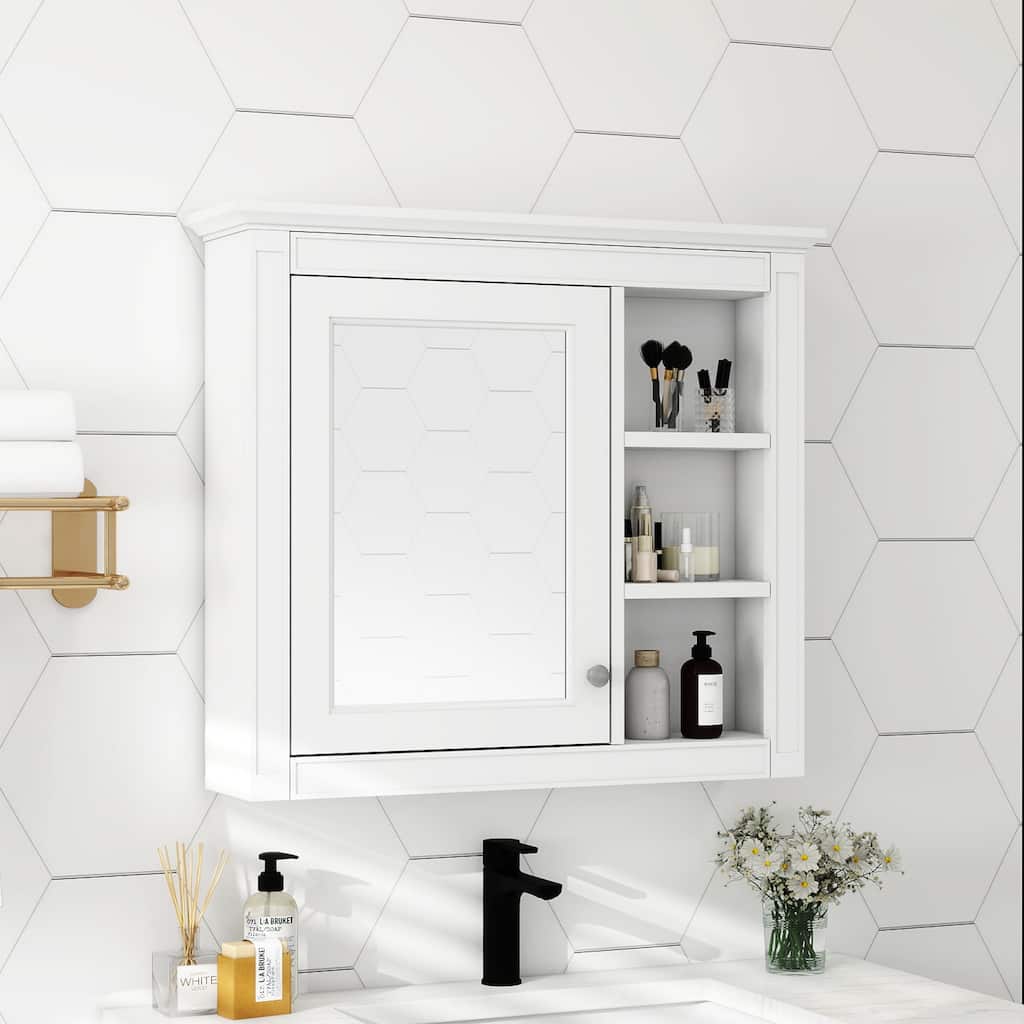 Medicine Cabinet with Mirror, Wall Mounted Bathroom Storage Cabinet, Bathroom Wall Cabinet with Mirror Door & 3 Open Shelves