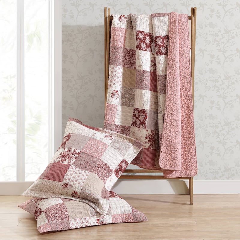Laura Ashley Celina Patchwork Cotton Reversible Quilt Set Bed Bath