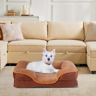 Small Dogs Dog Bed, Waterproof Memory Foam Pet Beds with Sides, Washable Removable Cover, Brown - 24"L x 18"W x 6.5"Th