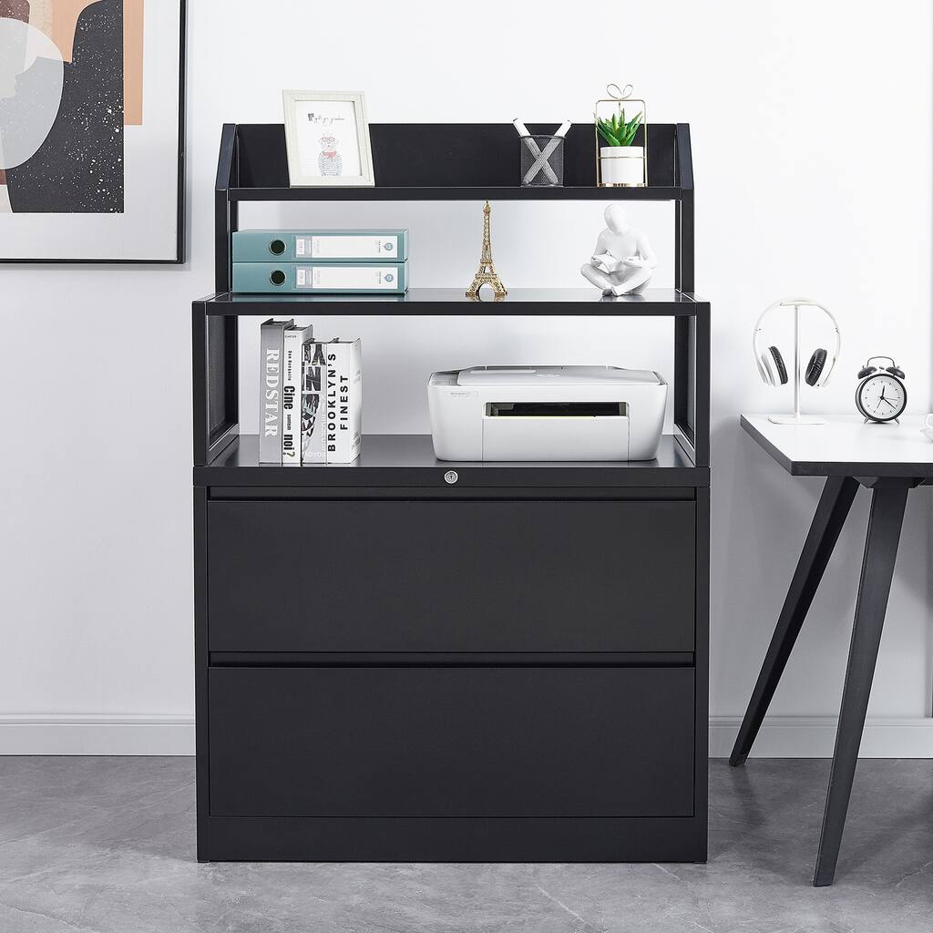 Filing Metal Cabinet Lateral File Cabinet 2 Drawers with Lock for Legal/Letter/A4/F4 Home Office