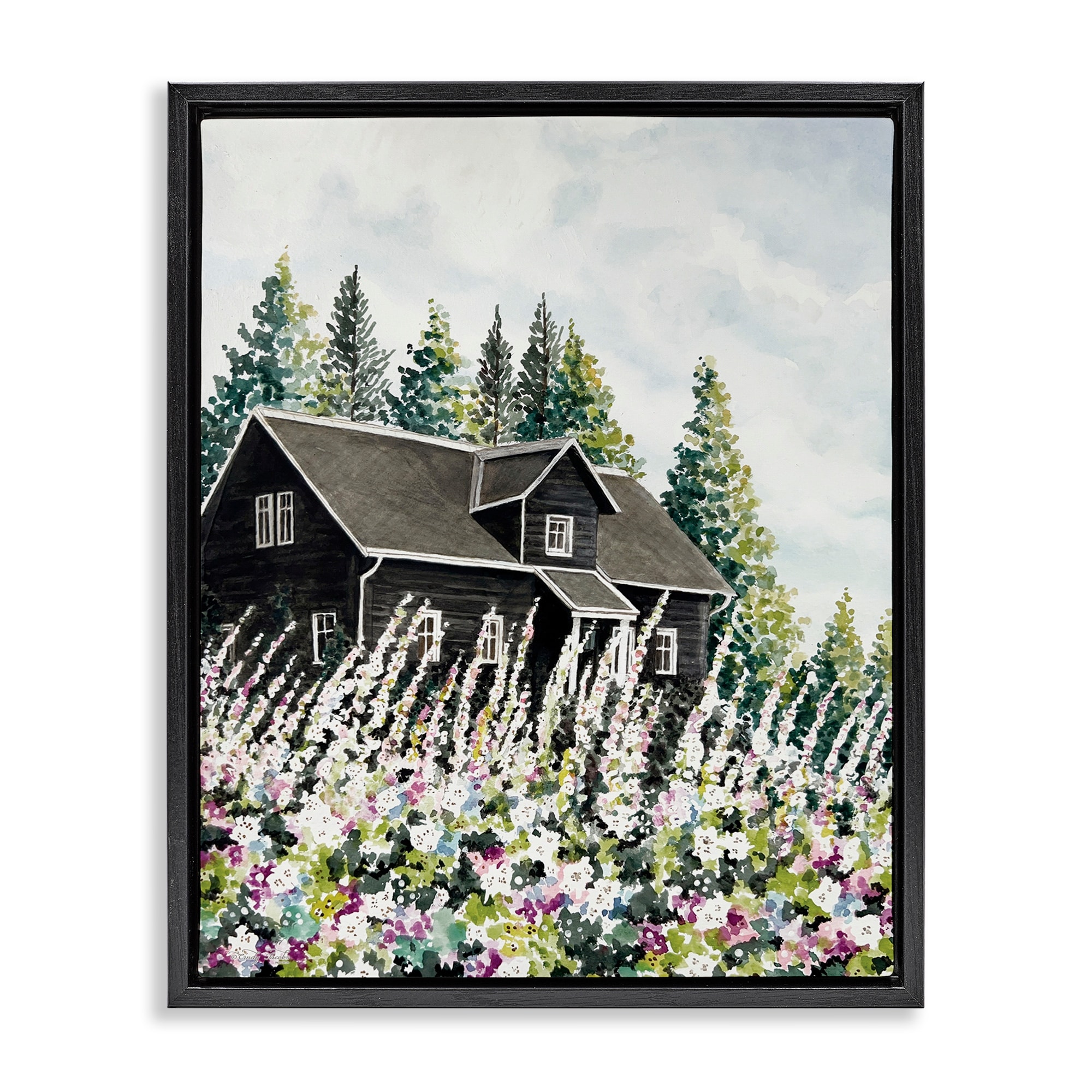 Stupell Cabin Hidden By Garden Blooms Framed Floater Canvas Wall Art Design By Cindy Jacobs