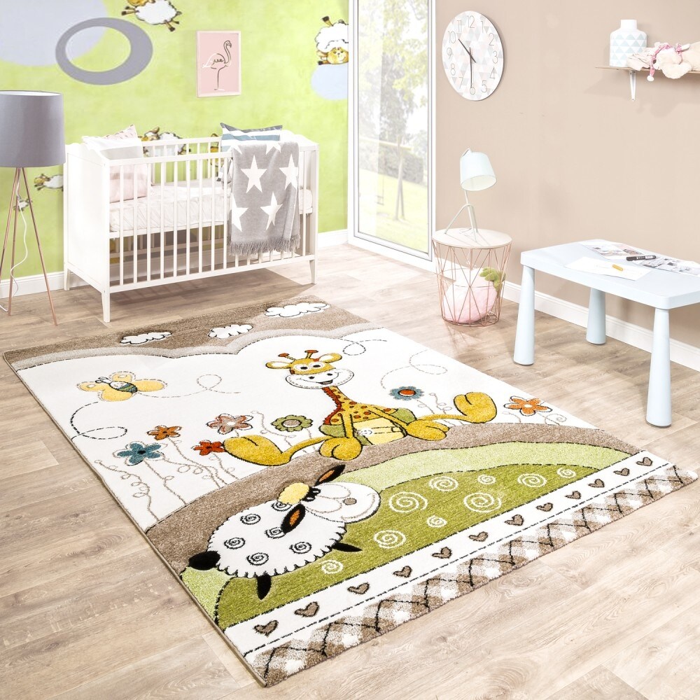 Kid s Rug Nursery Baby Giraffe Sheep in Beige Cream Contour Cut