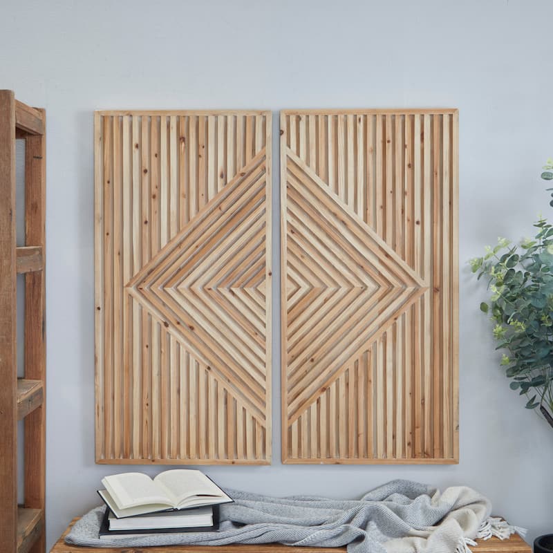 Wood Geometric Carved Wall Decor - Set of 2 Brown - Roche River Decor