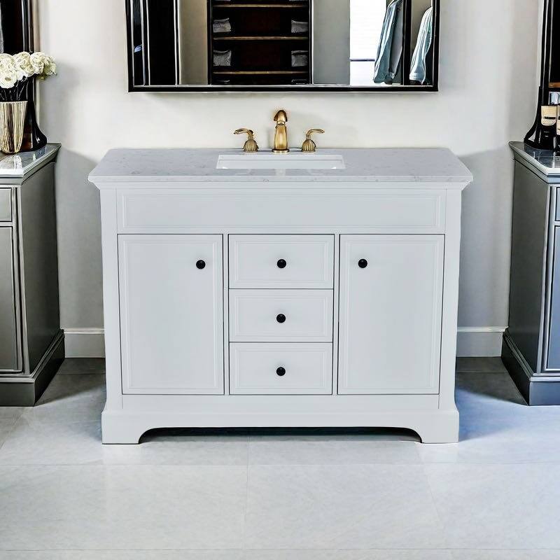 Naeb 48 in. W x 22 in. D x 36 in. H Single Sink Bathroom Vanity in White with White Quartz Countertop