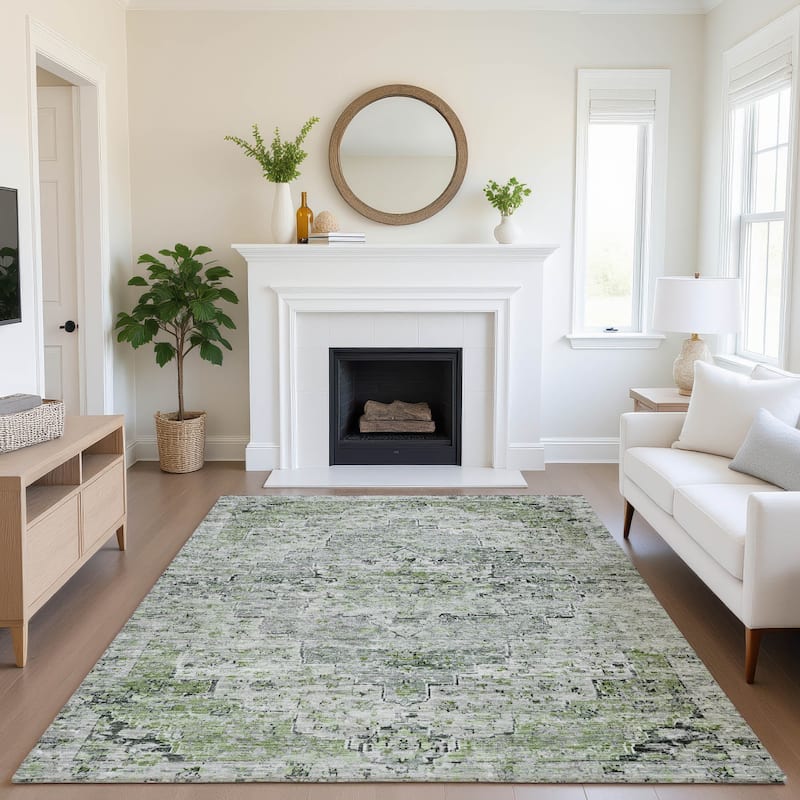 Premium Washable Super Soft Vintage Traditional Mayfield Rug - 9' x 12' - Aloe
