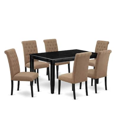 HomeStock 7-Piece Rectangle Black Finish Solid Wood Top Dining Table with 6 Parson Chairs with Lattice Back