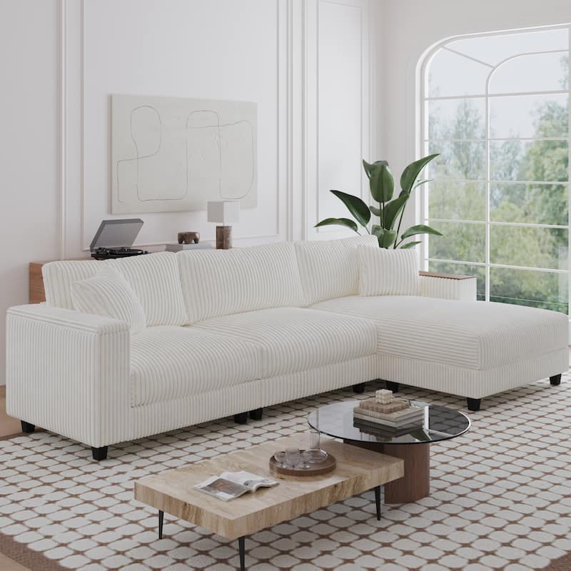 GDFStudio - Elara Comfort 114.5'' Corduroy L-Shaped Sectional Couch with Reversible Chaise for Living Room