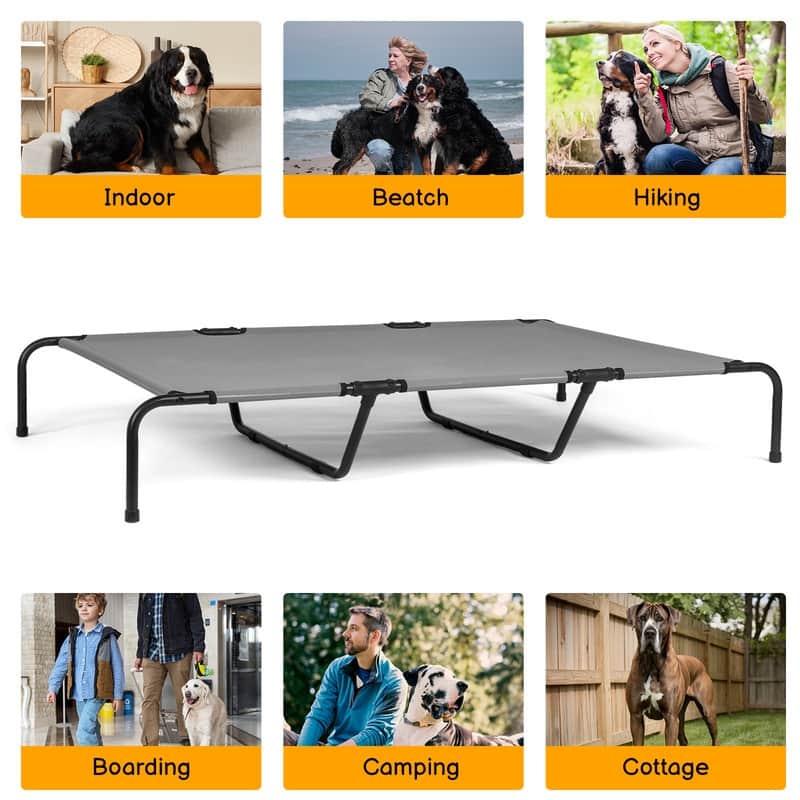 60 in. x 37 in. Iron Frame Gray Mesh Surface Outdoor Dog Cot - 60 in. x 37 in. x 9 in.