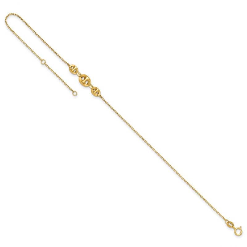Curata 14k Yellow Gold 9+1" Gucci Station Cable Chain Anklet (Lobster-claw)