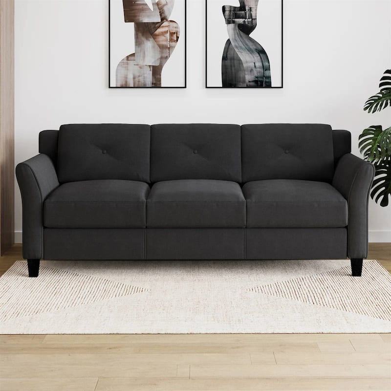 Modern 3-Seater Microfiber Upholstered Sofa with Tufted Cushions and Flared Arms Black Legs - 32.7'' H X 78.7'' W X 31.5'' D