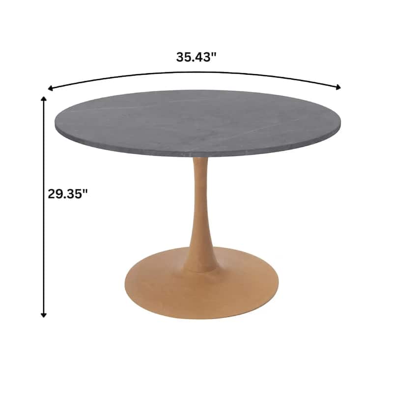 Bristol 36" Round Dining Table with Marbled Grey Sintered Stone Top and Steel Pedestal Base